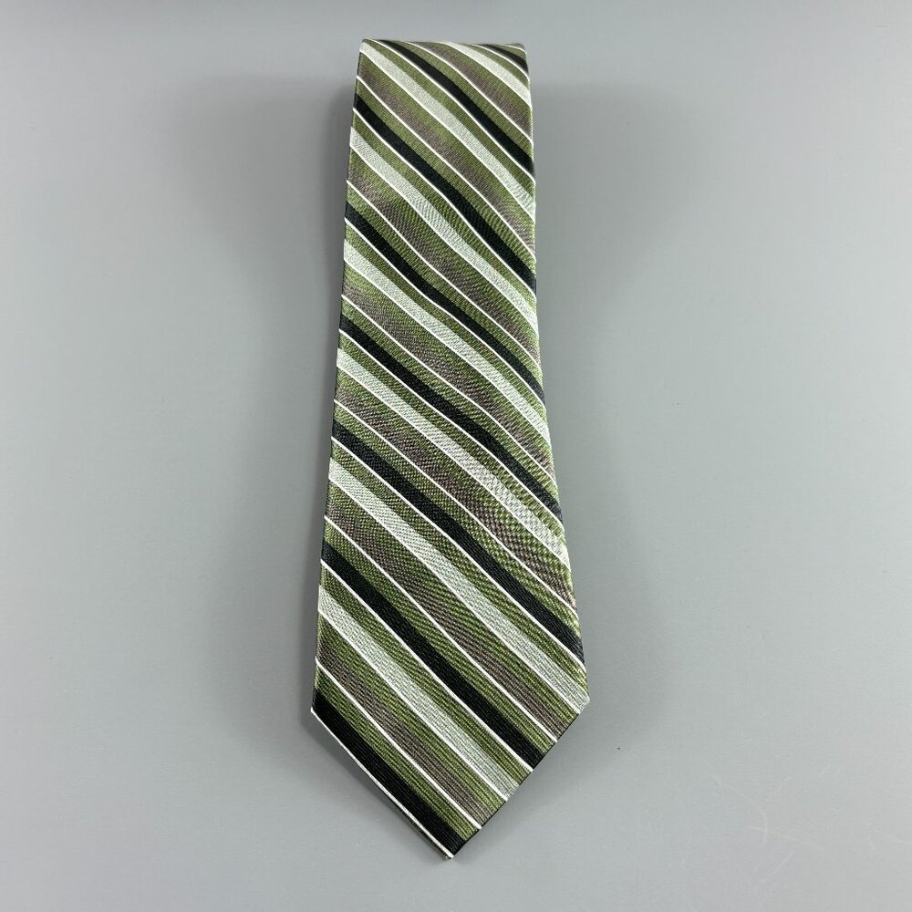 Perry Ellis Portfolio Green / Grey / Black Striped Men's Tie 3 1/2" x 60"